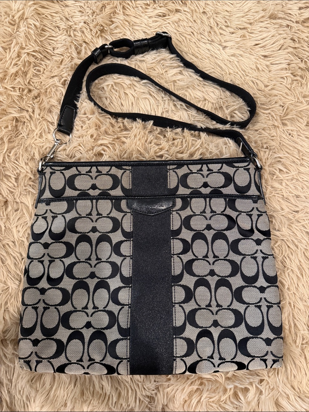 Coach Black & Gray Signature Crossbody with Center Stripe